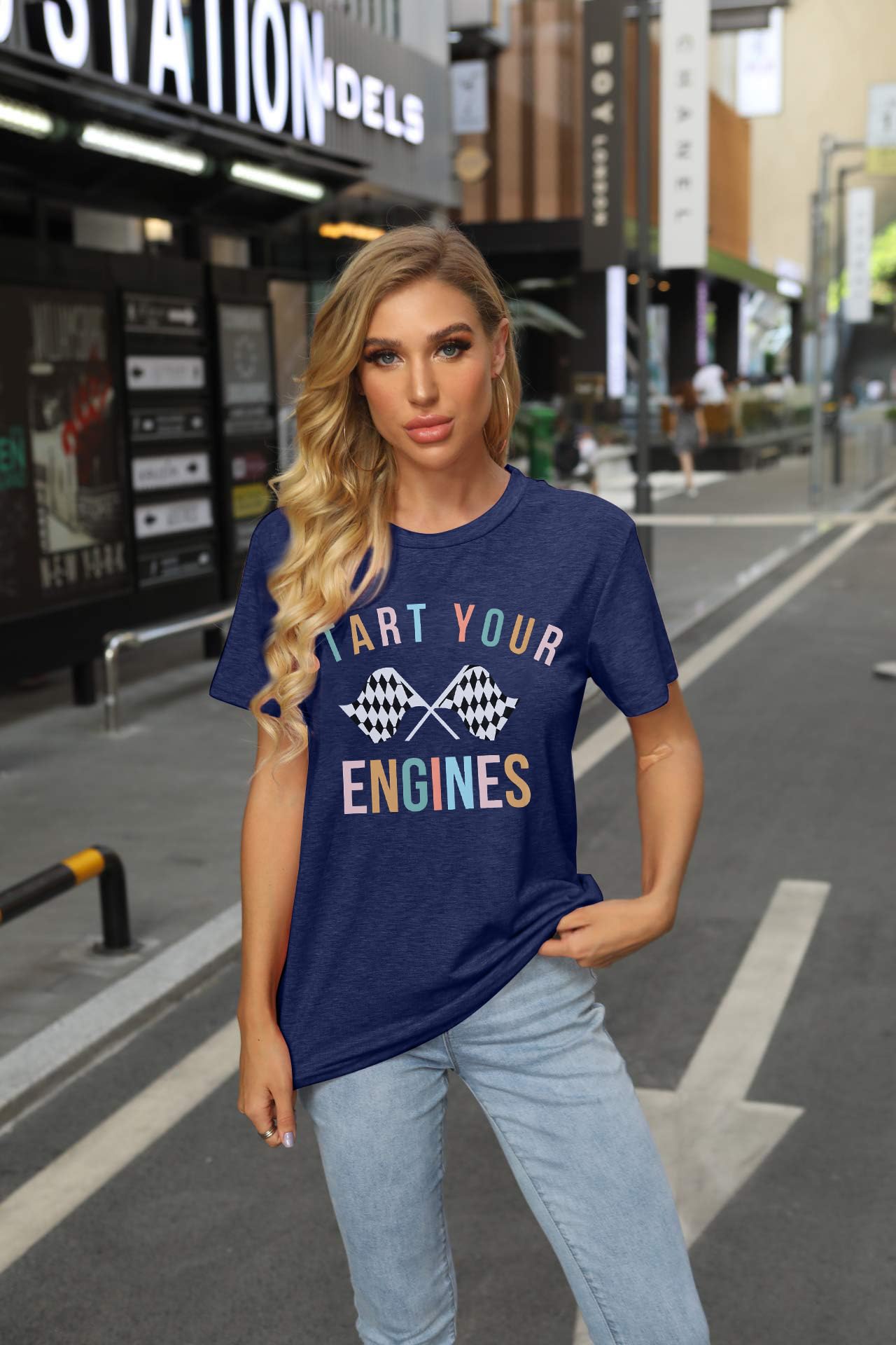 BANGELY Start Your Engines Tshirt Checkered Flag Racing Shirts Raceday Casual Unisex Short Sleeve Tee Tops