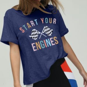 BANGELY Start Your Engines Tshirt Checkered Flag Racing Shirts Raceday Casual Unisex Short Sleeve Tee Tops