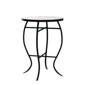 VCUTEKA Mosaic Side Table, 21" Round End Table with 14" Ceramic Tile Top, Indoor Patio Accent Table for Yard, Garden, Living Room, Bistro Balcony or Lawn