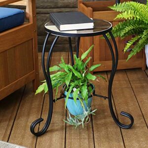 Sunnydaze 12-Inch Plant Stand - Indoor or Outdoor Plant Holder or Side Table - Steel Frame - For Garden, Patio, or Inside the Home - Ceramic Tile