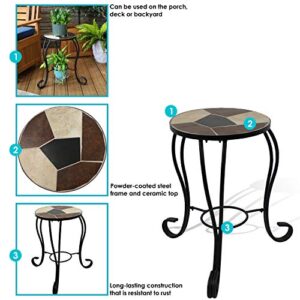 Sunnydaze 12-Inch Plant Stand - Indoor or Outdoor Plant Holder or Side Table - Steel Frame - For Garden, Patio, or Inside the Home - Ceramic Tile