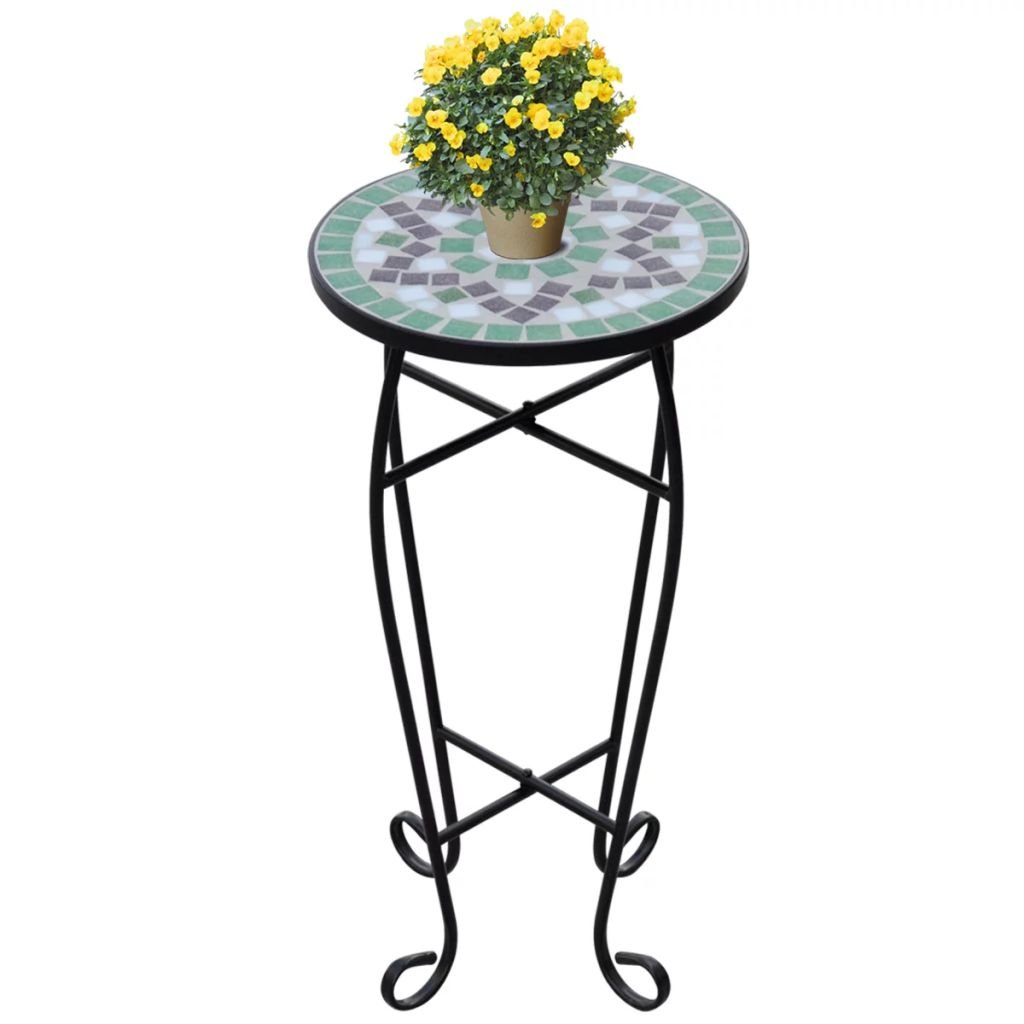 Plant Table with Curved Legs, Mosaic Side Table, Accent Table, End Table, Coffee Table for Balcony and Deck, Ceramic Tile