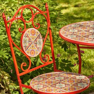 Zaer Ltd. Mosaic Tile Furniture (Bistro Set (1 Table, 2 Chairs), Tokyo Red)