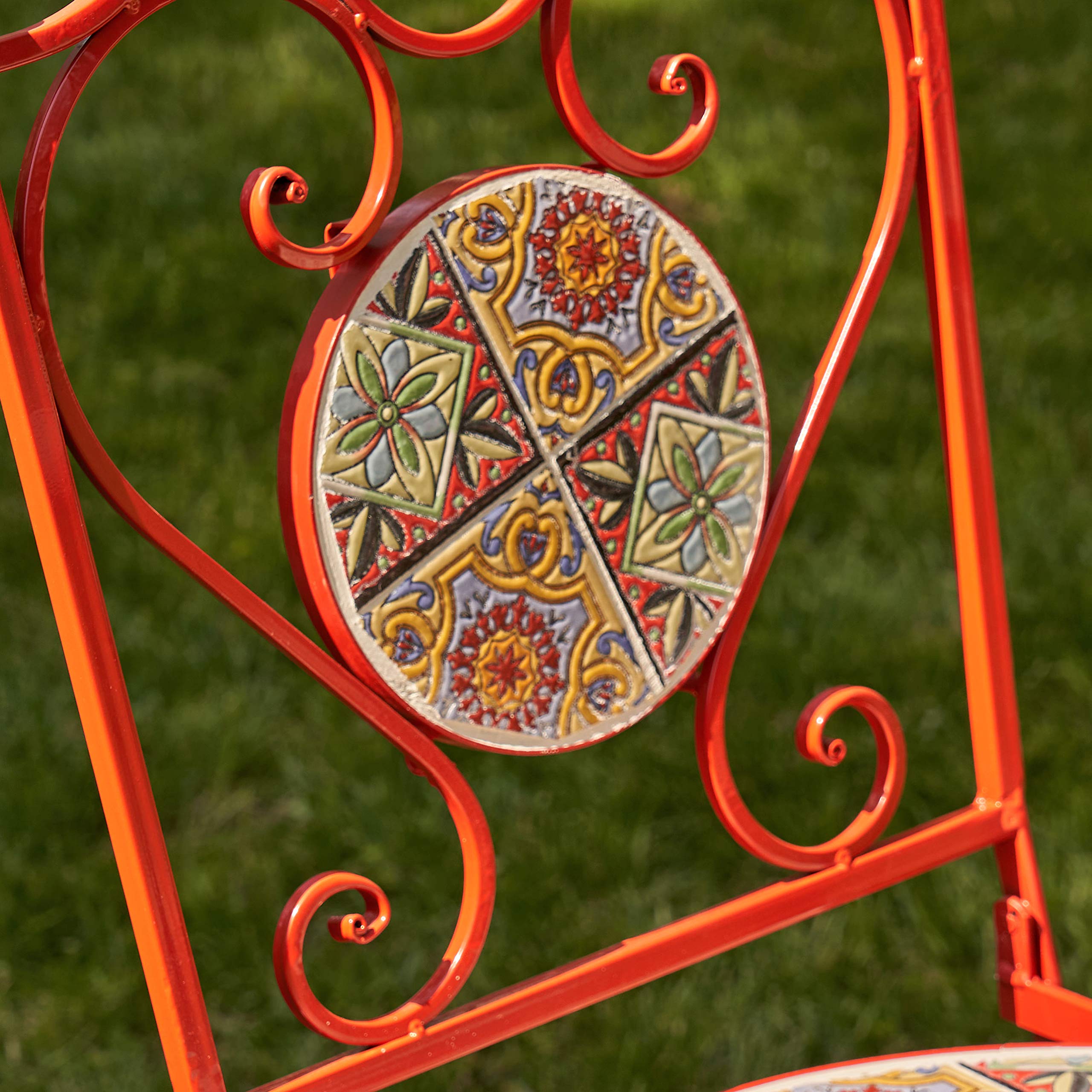 Zaer Ltd. Mosaic Tile Furniture (Bistro Set (1 Table, 2 Chairs), Tokyo Red)