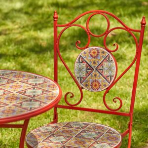 Zaer Ltd. Mosaic Tile Furniture (Bistro Set (1 Table, 2 Chairs), Tokyo Red)