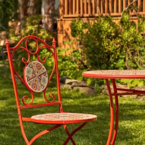 Zaer Ltd. Mosaic Tile Furniture (Bistro Set (1 Table, 2 Chairs), Tokyo Red)