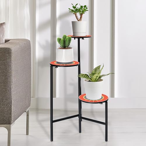 THE NEXT GARDENER.COM 3 Tier Indoor Plant Stand, Corner Outdoor Flower Shelf with 10" Ceramic Tile Tabletop, Tall Metal Planter Holder Rack, Plants Display Organizer for Living Room, Patio Garden