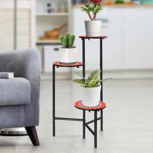 THE NEXT GARDENER.COM 3 Tier Indoor Plant Stand, Corner Outdoor Flower Shelf with 10" Ceramic Tile Tabletop, Tall Metal Planter Holder Rack, Plants Display Organizer for Living Room, Patio Garden