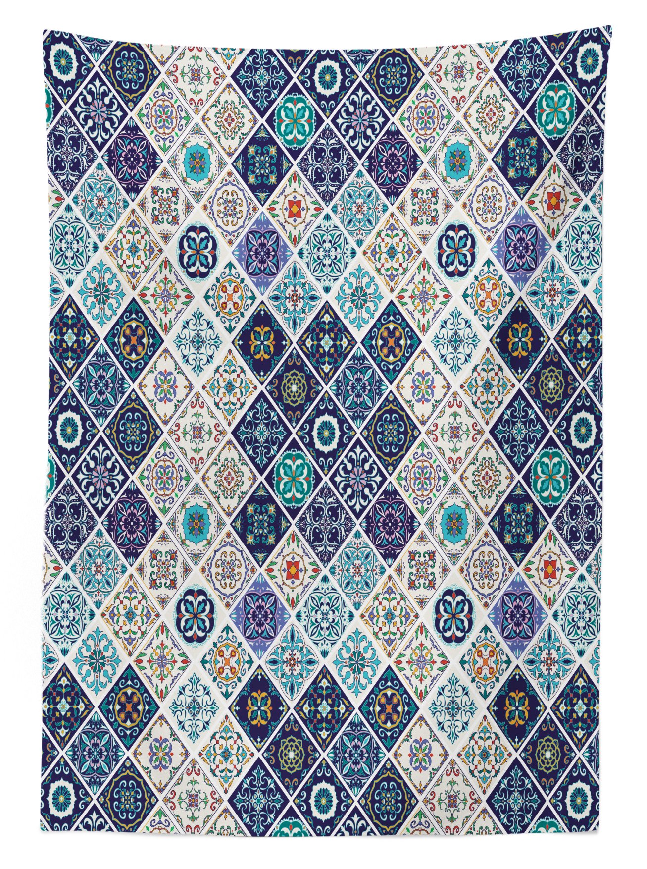 Ambesonne Traditional Outdoor Tablecloth, Portuguese Historical Mixed Azulejo Mosaic Tiles with Moroccan Ceramic Motifs, Decorative Washable Picnic Table Cloth, 58" X 84", Indigo White