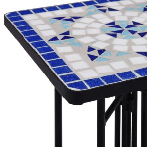 Plant Table with Curved Legs, Mosaic Square Side Table, End Table, Coffee Table for Balcony and Deck, Ceramic Tile, 13.8" x 13.8" x 22"