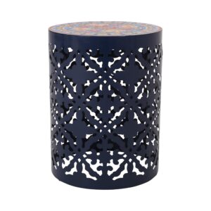 christopher knight home laurent outdoor lace cut side table with tile top, dark blue