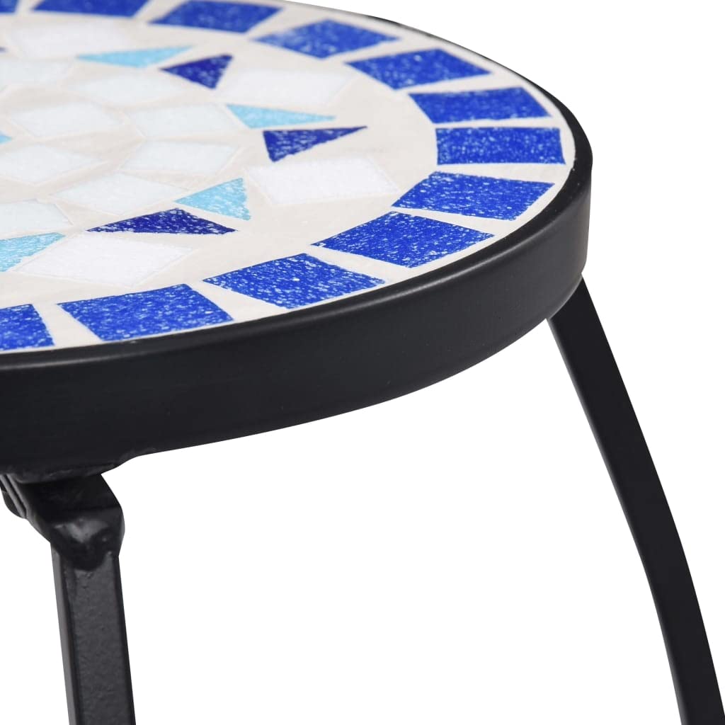 vidaXL 3pcs Blue and White Ceramic Mosaic Tables Set - Versatile, Solid Iron Frame, Easy to Assemble, Indoor/Outdoor, Coffee Table to Garden Accent