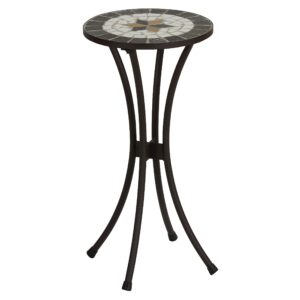 Cortesi Home Fudwick Mosaic Tile Top Side Table in Brown Metal, 12" Round