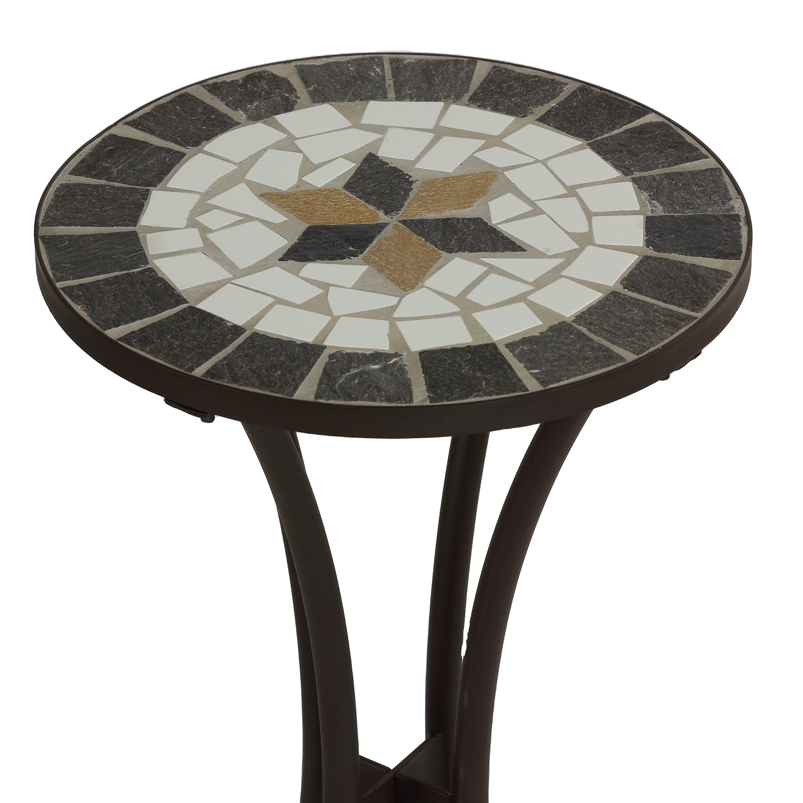 Cortesi Home Fudwick Mosaic Tile Top Side Table in Brown Metal, 12" Round