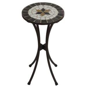 Cortesi Home Fudwick Mosaic Tile Top Side Table in Brown Metal, 12" Round