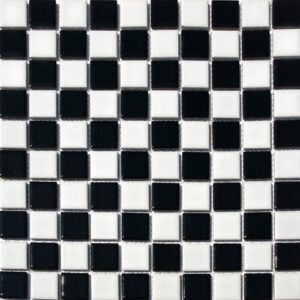 square checkered tile black & white porcelain mosaic shiny look (12x12) ((5 sheets))