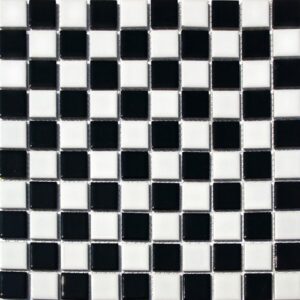 Square Checkered Tile Black & White Porcelain Mosaic Shiny Look (12x12) ((5 Sheets))