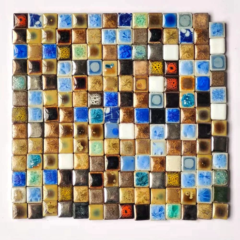 1 lb Square Mosaic Tiles Multicolor Mixed Mosaic Ceramic Pieces for Crafts Bulk DIY Picture Frames Handmade Coasters Art Material Decoration - 0.6x0.6 inch