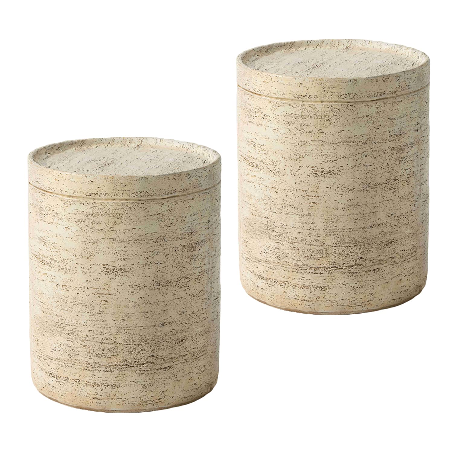 SUNBURY Concrete Side Table Set of 2, Outdoor Side Table for Patio, 14" Outdoor Accent Table Patio Round Side Table End Table, Ceramic Side Table Garden Stool Log Table