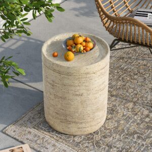 SUNBURY Concrete Side Table Set of 2, Outdoor Side Table for Patio, 14" Outdoor Accent Table Patio Round Side Table End Table, Ceramic Side Table Garden Stool Log Table