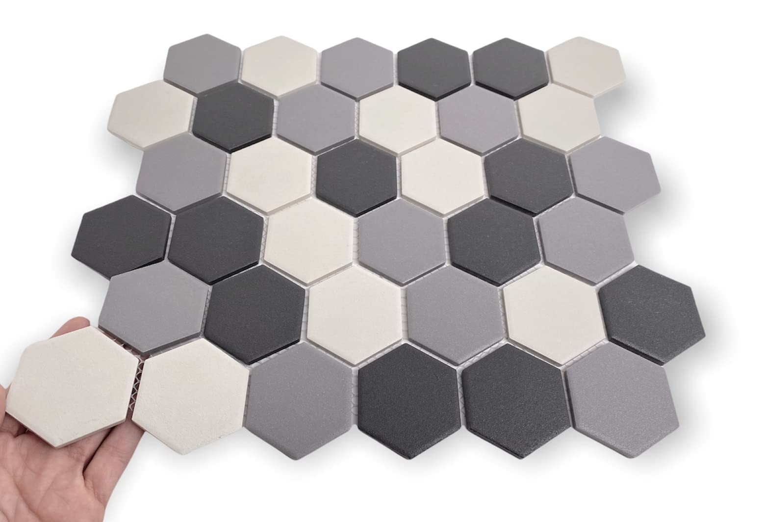 Matte Unglazed 2 Inch Mix Grey Blend Honeycomb Hex 2x2 Gray Porcelain Mosaic Floor Wall Tile Backsplash for Kitchen Bathroom Shower, Accnt Decor, Fireplace, Flooring (Box of 10 Sheets) (Mid Grey)