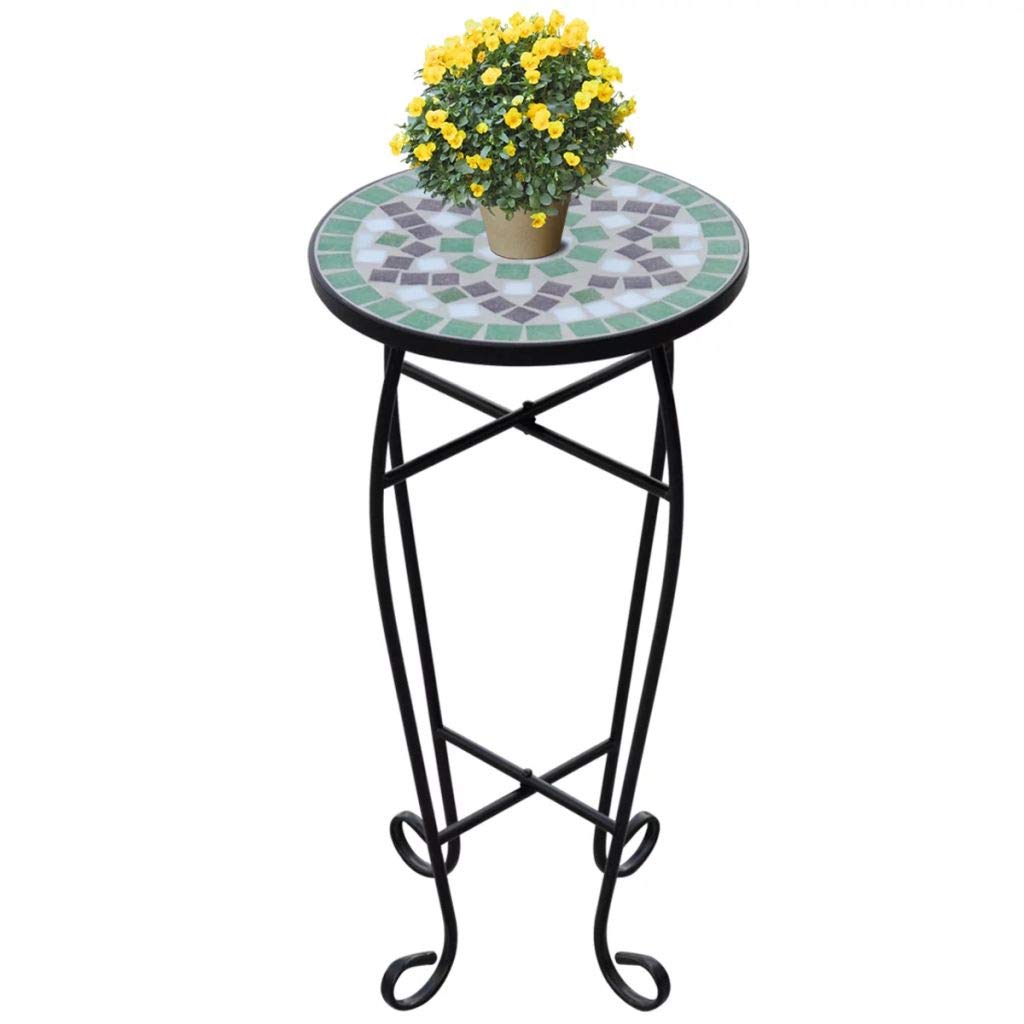 FAMIROSA Mosaic Side Table Plant Table Green White