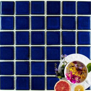 Tenedos Premium Quality 2" Cobalt Blue Square Pattern Porcelain Mosaic Tile (Not Peel and Stick Tile) for Kitchen Backsplash, Pool Tile, Bathroom Wall, Accent Wall((1 Sheet))