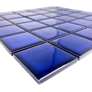 Tenedos Premium Quality 2" Cobalt Blue Square Pattern Porcelain Mosaic Tile (Not Peel and Stick Tile) for Kitchen Backsplash, Pool Tile, Bathroom Wall, Accent Wall((1 Sheet))