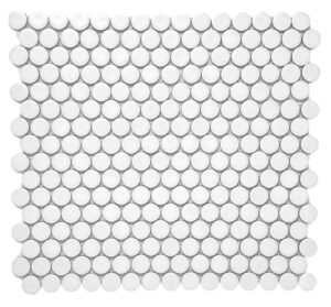 penny round tile arctic white porcelain mosaic matte look wall and floor tile (box of 10 sheets) for kitchen backsplash, bathroom floor, accent wall