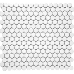 Penny Round Tile Arctic White Porcelain Mosaic Matte Look Wall and Floor Tile (Box of 10 Sheets) for Kitchen Backsplash, Bathroom Floor, Accent Wall