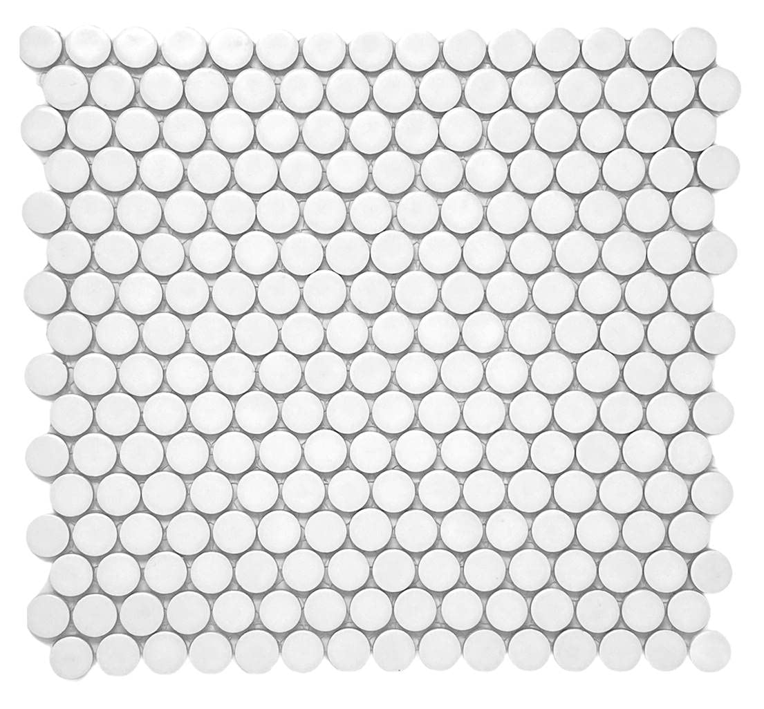 Penny Round Tile Arctic White Porcelain Mosaic Matte Look Wall and Floor Tile (Box of 10 Sheets) for Kitchen Backsplash, Bathroom Floor, Accent Wall