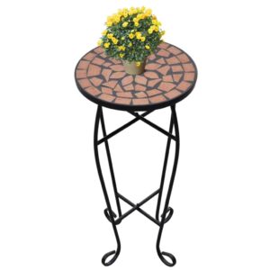yaff mosaic side table plant table, round end table for patio porch indoor outdoor accent table, small coffee table for garden porch living room balcony deck porch pool terracotta (8.932lbs)
