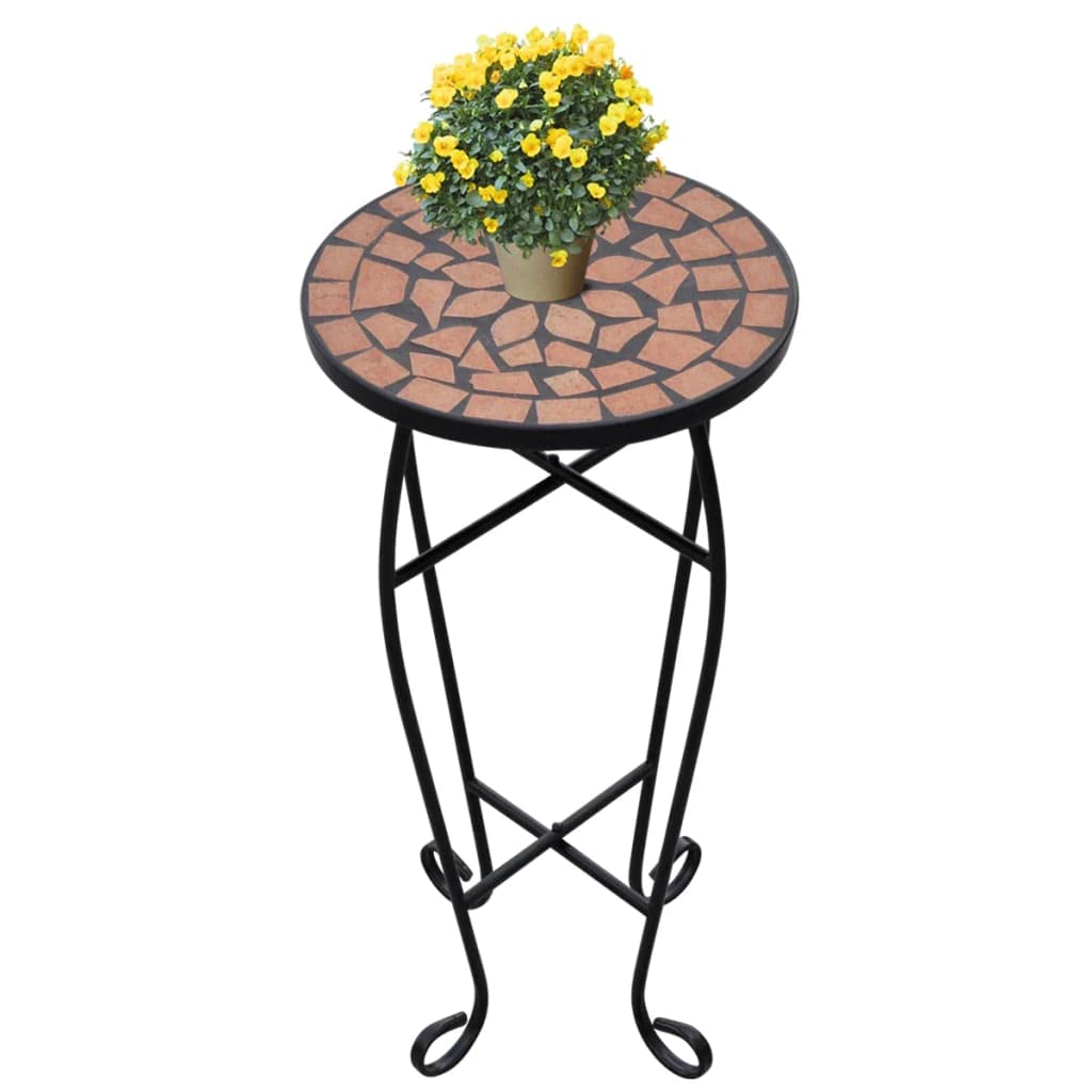 YAFF Mosaic Side Table Plant Table, Round End Table for Patio Porch Indoor Outdoor Accent Table, Small Coffee Table for Garden Porch Living Room Balcony Deck Porch Pool Terracotta (8.932lbs)