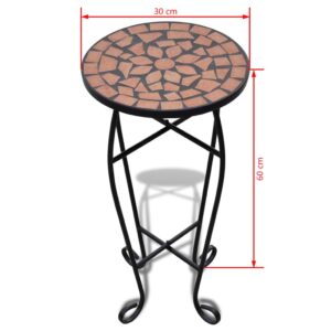 YAFF Mosaic Side Table Plant Table, Round End Table for Patio Porch Indoor Outdoor Accent Table, Small Coffee Table for Garden Porch Living Room Balcony Deck Porch Pool Terracotta (8.932lbs)