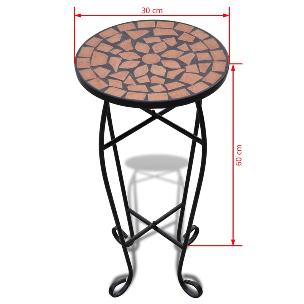 YAFF Mosaic Side Table Plant Table, Round End Table for Patio Porch Indoor Outdoor Accent Table, Small Coffee Table for Garden Porch Living Room Balcony Deck Porch Pool Terracotta (8.932lbs)