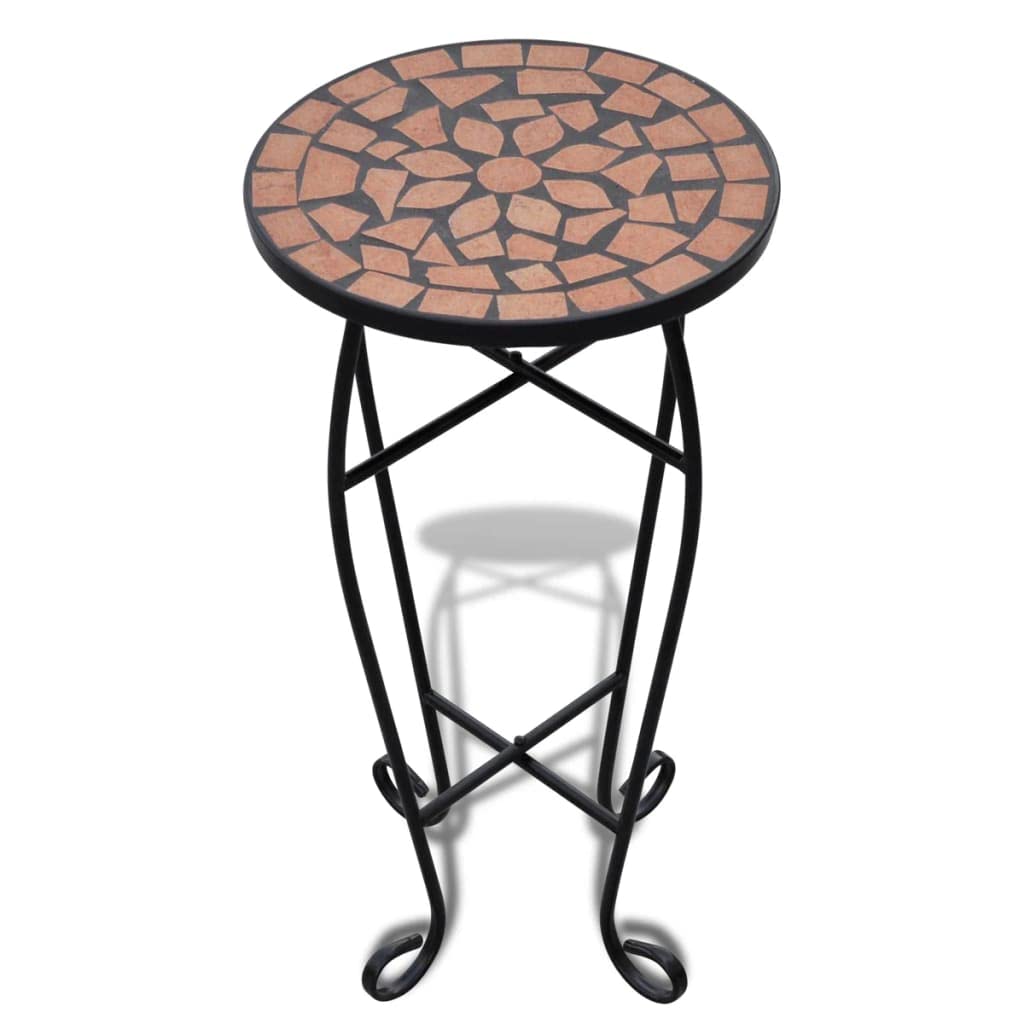 YAFF Mosaic Side Table Plant Table, Round End Table for Patio Porch Indoor Outdoor Accent Table, Small Coffee Table for Garden Porch Living Room Balcony Deck Porch Pool Terracotta (8.932lbs)