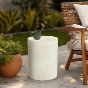 LuxenHome Outdoor Side Table, 18 Inch Cement End Tables for Patio, Garden Small Accent Decorative Stool, Tree Stump Stool Plant Stand Drum Table Indoor and