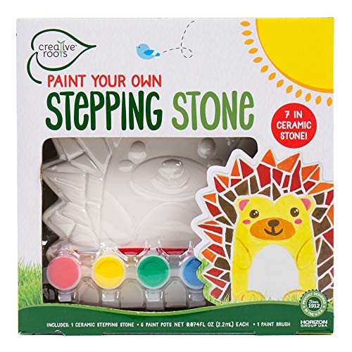 Creative Roots Mosaic Hedgehog Stepping Stone, Includes 7-Inch Ceramic Stone & 6 Vibrant Paints, DIY Garden Stepping Stone Kit for Kids Ages 6+