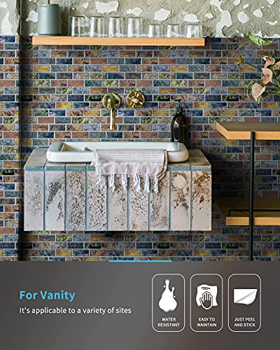 Art3d 10-Piece Peel & Stick Kitchen/Bathroom Backsplash Tiles, 12" X 12" Colorful Marble Tile Design