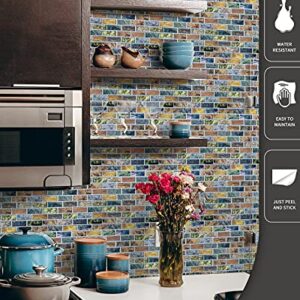 Art3d 10-Piece Peel & Stick Kitchen/Bathroom Backsplash Tiles, 12" X 12" Colorful Marble Tile Design