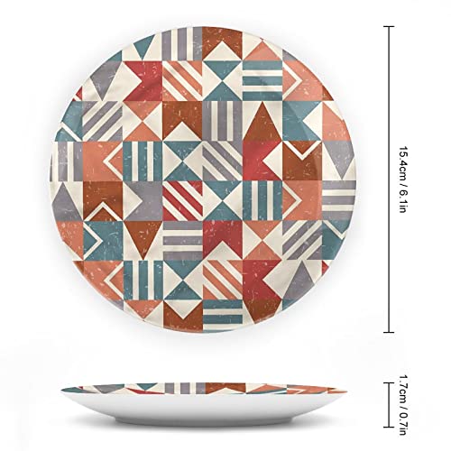 XISUNYA 8 Inch Decorative Plate, Abstract Tableware Plate, Retro Mosaic Tiles Lines Print Ceramic Wall Hanging for Fine Dining, Upscale Event, Dinner Party, Weddings, Catering, Christmas, Thankgiving