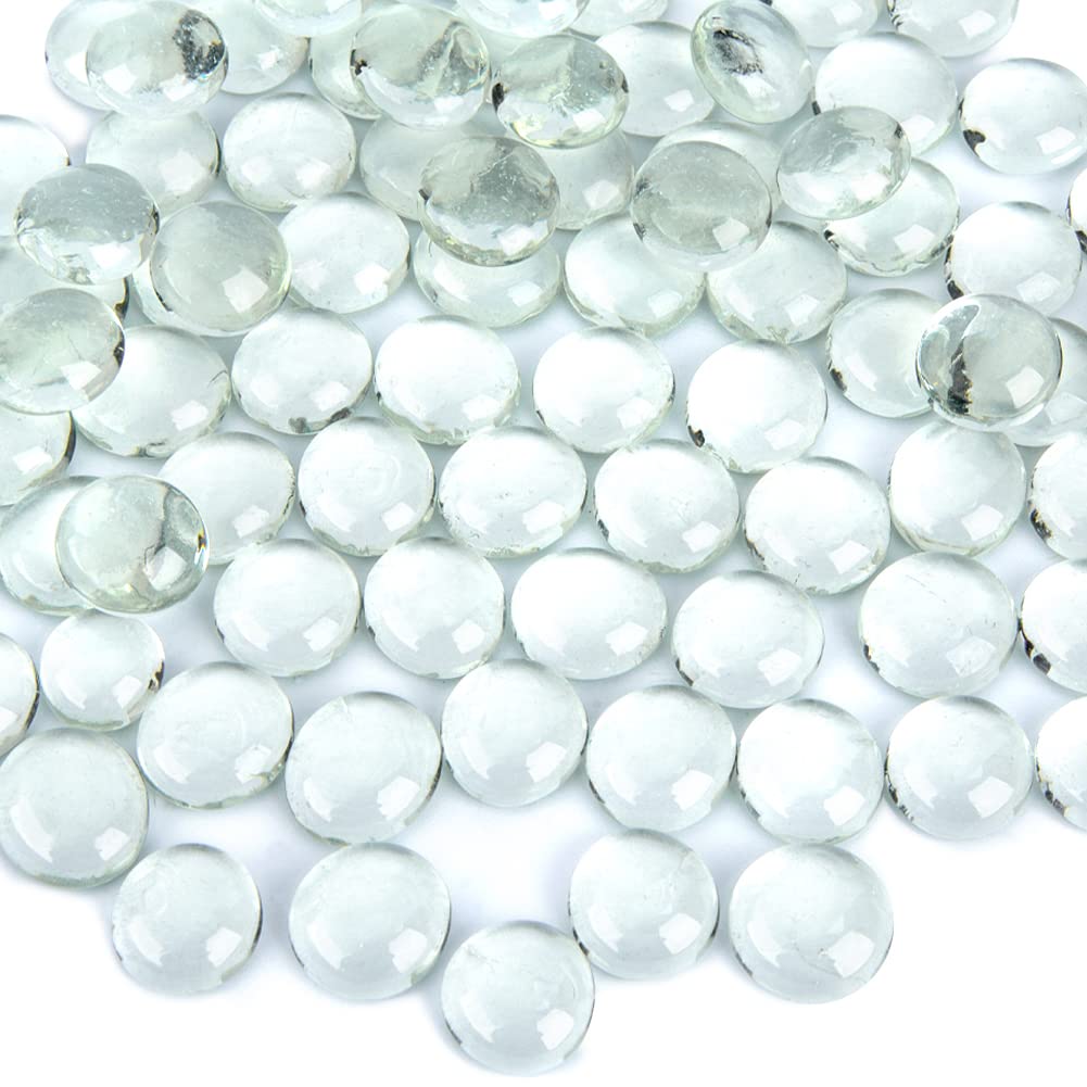 FUTUREPLUS 5 Lb Clear Flat Glass Marbles, 500PCS Clear Flat Gems Transparent Aquarium Pebbles Vase Filler Beads Table Scatters