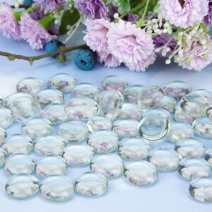 FUTUREPLUS 5 Lb Clear Flat Glass Marbles, 500PCS Clear Flat Gems Transparent Aquarium Pebbles Vase Filler Beads Table Scatters