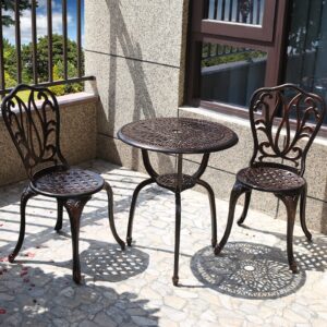 CG 3 Piece Bistro Set, Outdoor Patio Set, Anti-Rust Cast Aluminum Bistro Table Set for Park Yard Front Porch Furniture, Tulip, Antique Copper