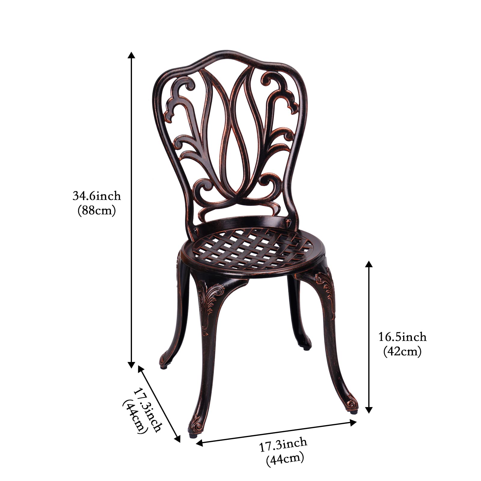 CG 3 Piece Bistro Set, Outdoor Patio Set, Anti-Rust Cast Aluminum Bistro Table Set for Park Yard Front Porch Furniture, Tulip, Antique Copper