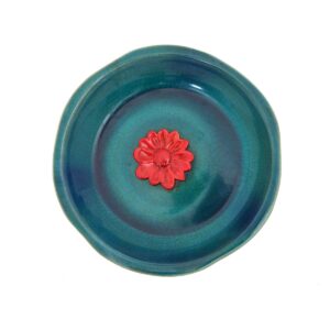 topadorn birdbath ceramic bowl decor for bee bird bath outdoor garden vintage yard,blue with red flower