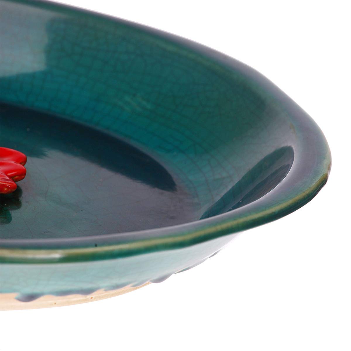 Topadorn Birdbath Ceramic Bowl Decor for Bee Bird Bath Outdoor Garden Vintage Yard,Blue with Red Flower