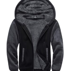 SCODI Hoodies for Men Heavyweight Fleece Sweatshirt - Full Zip Up Thick Sherpa Lined Black Grey XL