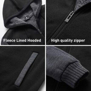 SCODI Hoodies for Men Heavyweight Fleece Sweatshirt - Full Zip Up Thick Sherpa Lined Black Grey XL