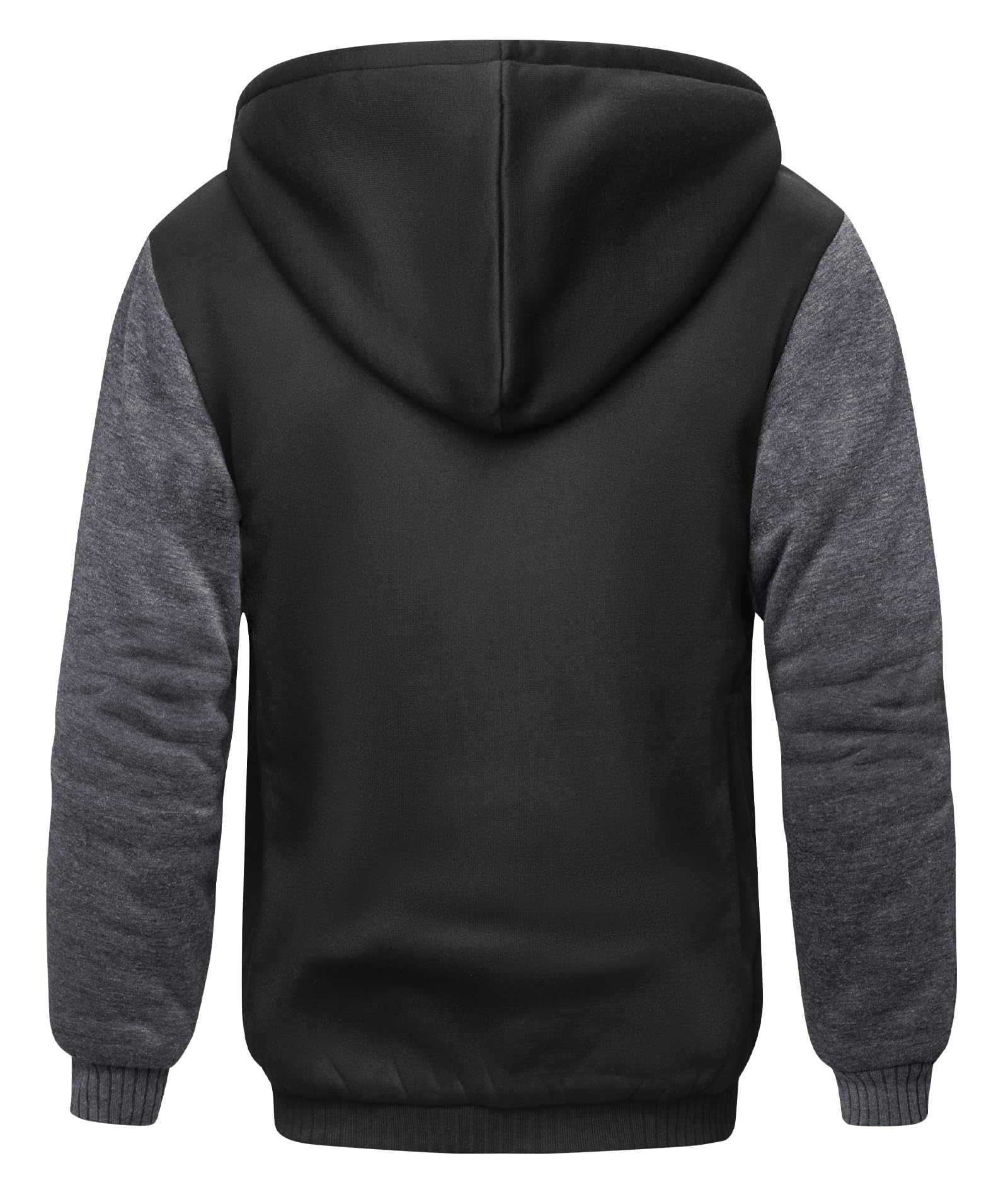 SCODI Hoodies for Men Heavyweight Fleece Sweatshirt - Full Zip Up Thick Sherpa Lined Black Grey XL